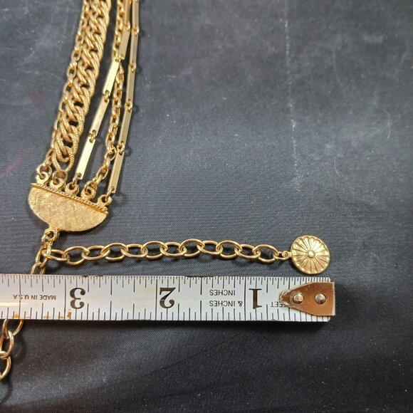 Vintage Gold Tone 5 Layered Statement Choker Necklace - Picture 6 of 10